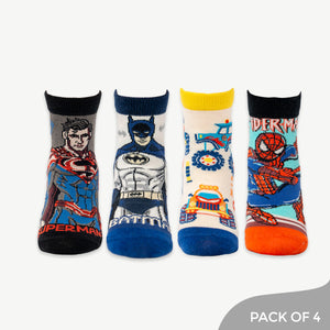Heroic Fusion including Batman, Spiderman, Superman, Monster Truck socks- Pack of 4
