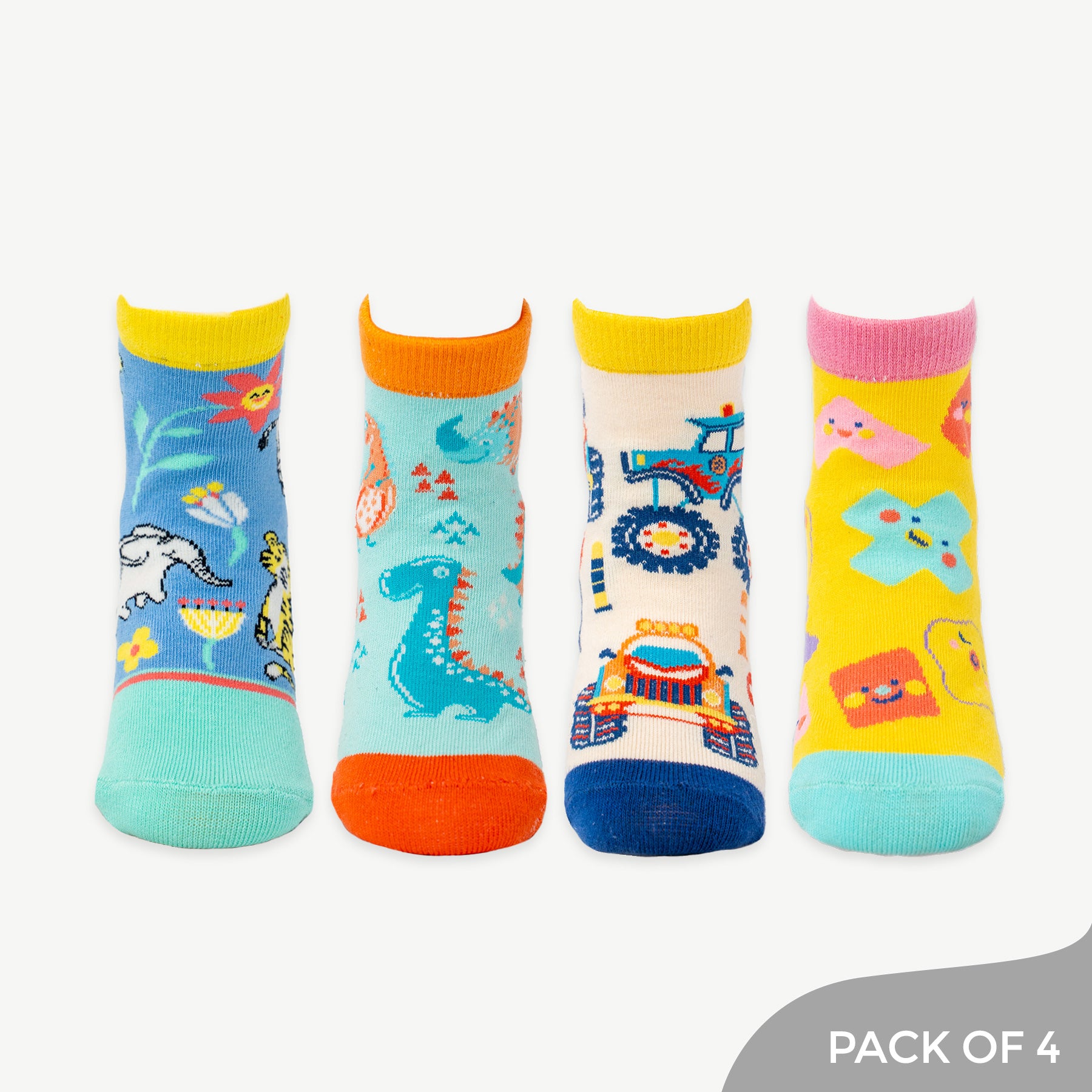 Little Adventure Socks with Multiple Designs Animals, Shapes, Dino & Monster Truck Pack of 4
