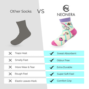 Cute Socks Collection for Girls including Good Vibes,Cute Shapes, Music Designer Socks- Pack of 3