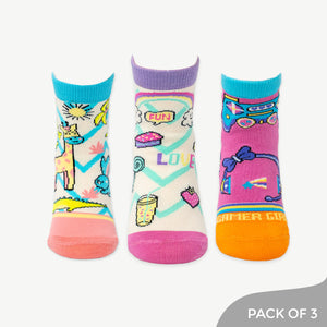 Get Set Go with Animal kingdom, Gamer Girl and Good Vibes Socks made for Girls - Pack of 3