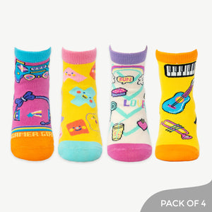 Glam Jam Set including Cute Shapes, Music, Good Vibes ,Gamer Girl - Pack Of 4 Socks