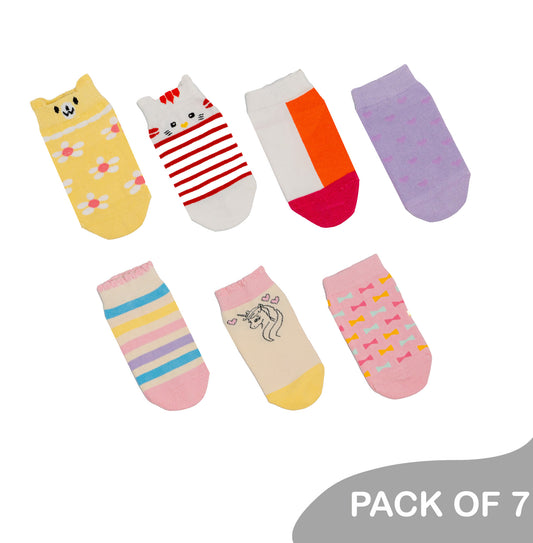 Unicorn, Flower, Hearts & Korean Bows - Girls Mix Socks- Pack of 7