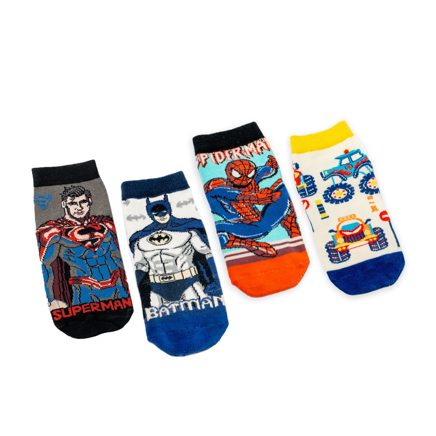 Epic Hero Action Anti-Skid Pack – (Batman, Superman, Monster Truck, Spiderman) Pack of 4