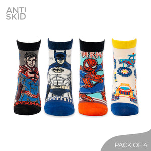 Epic Hero Action Anti-Skid Pack – (Batman, Superman, Monster Truck, Spiderman) Pack of 4